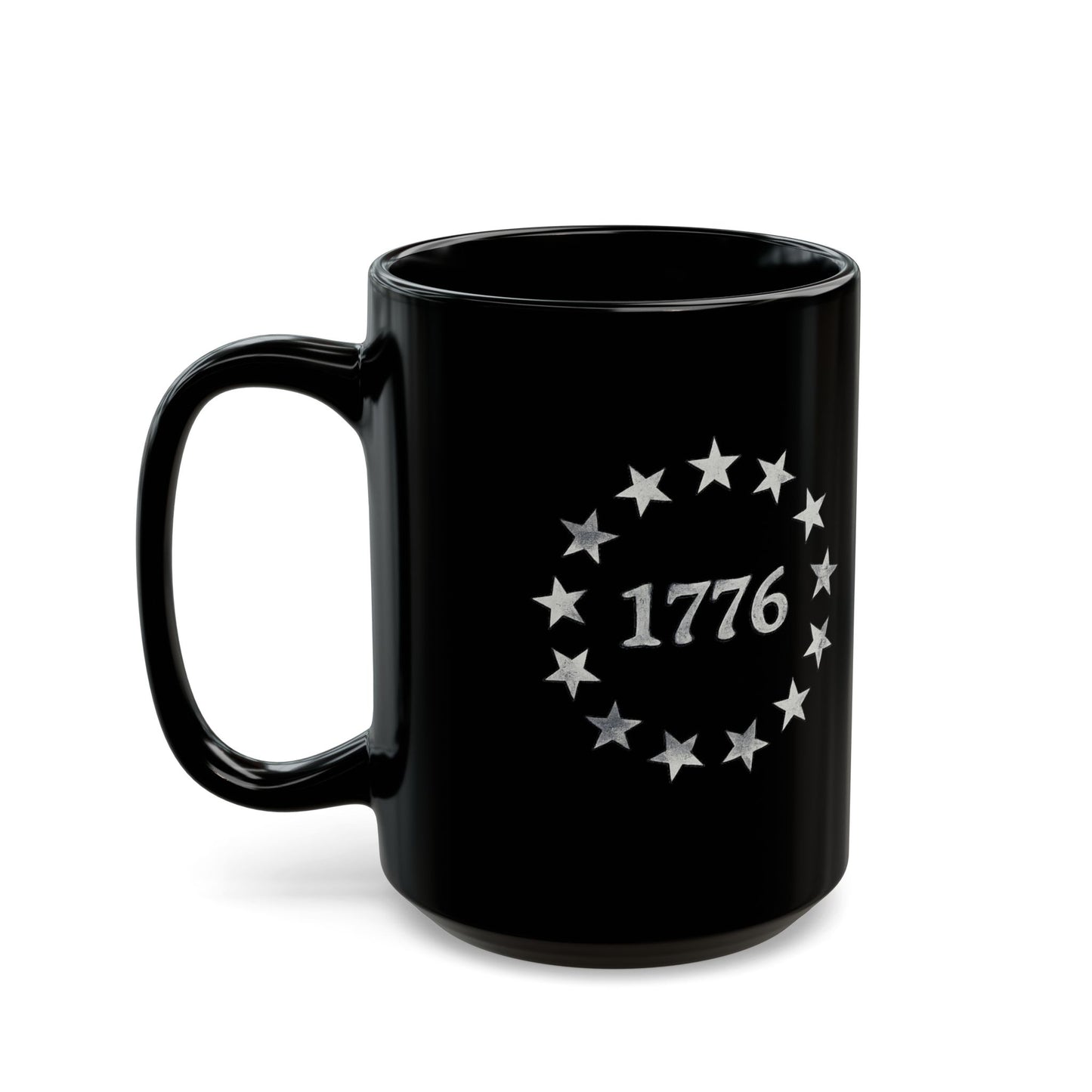1776 Stars Circle Black Coffee Mug 15oz