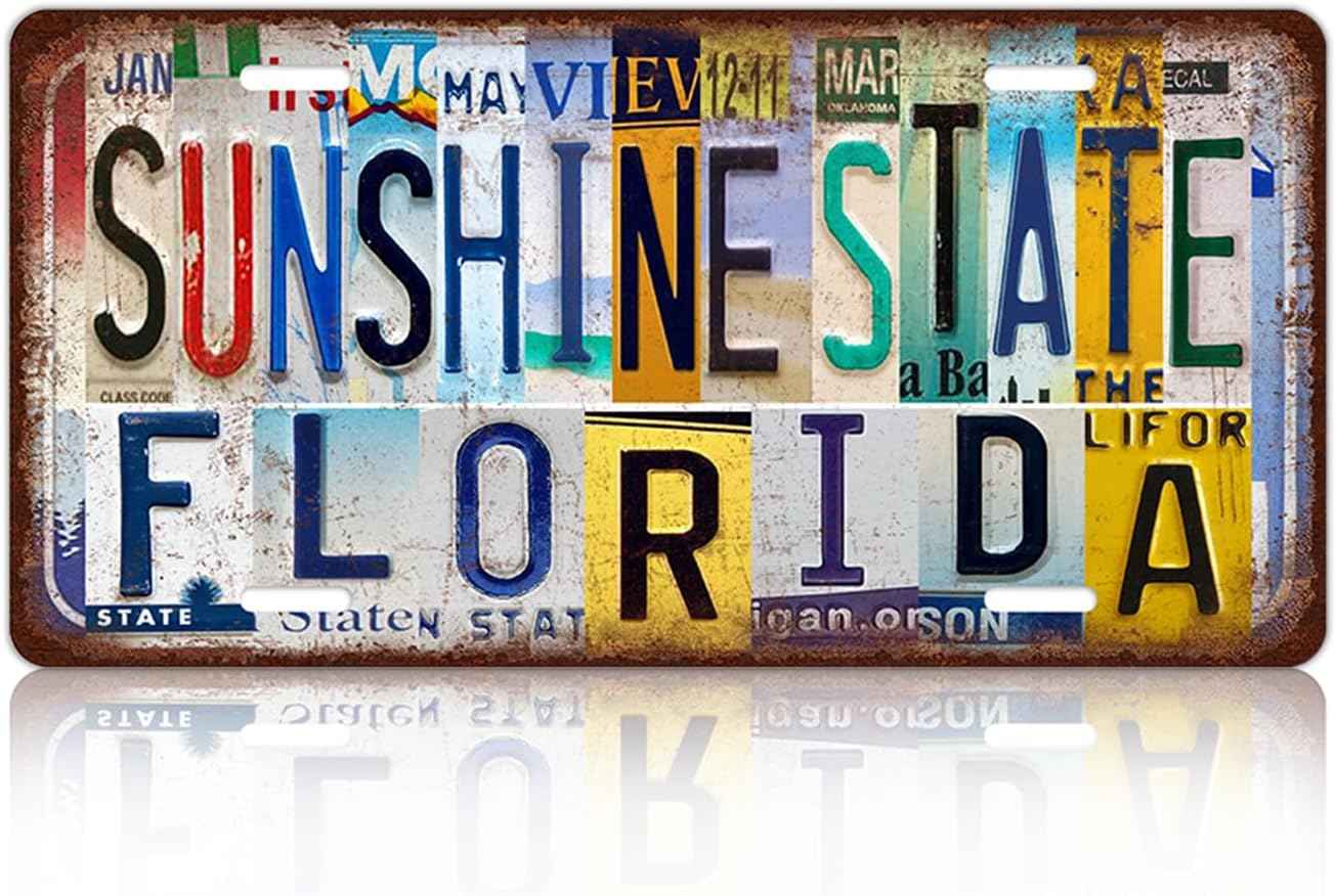 Vintage Metal Licesne Plate Sunshine State Florida 12 x 6 Inches