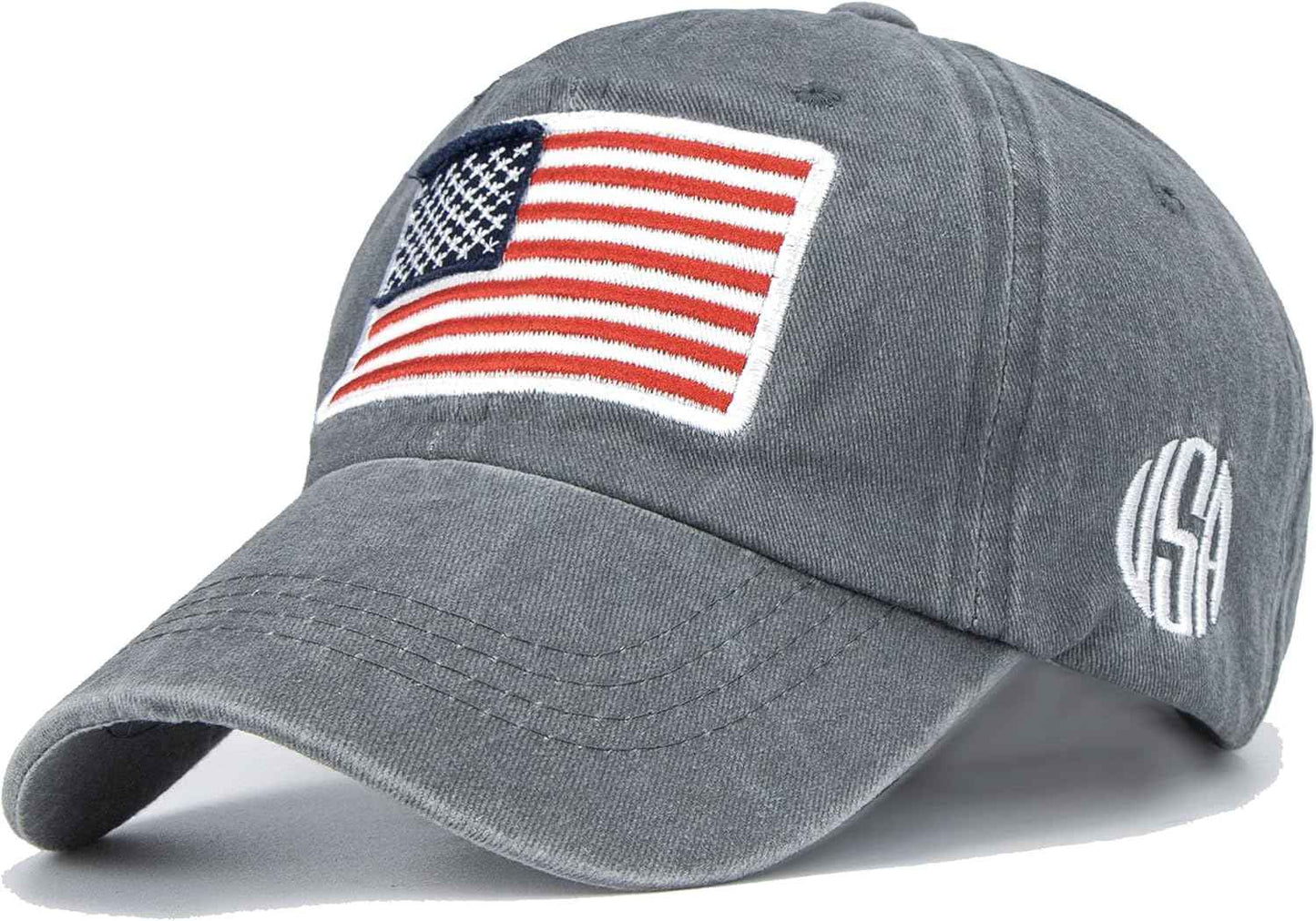 Embroidered American Flag Baseball-Cap USA on Side - Adjustable Grey