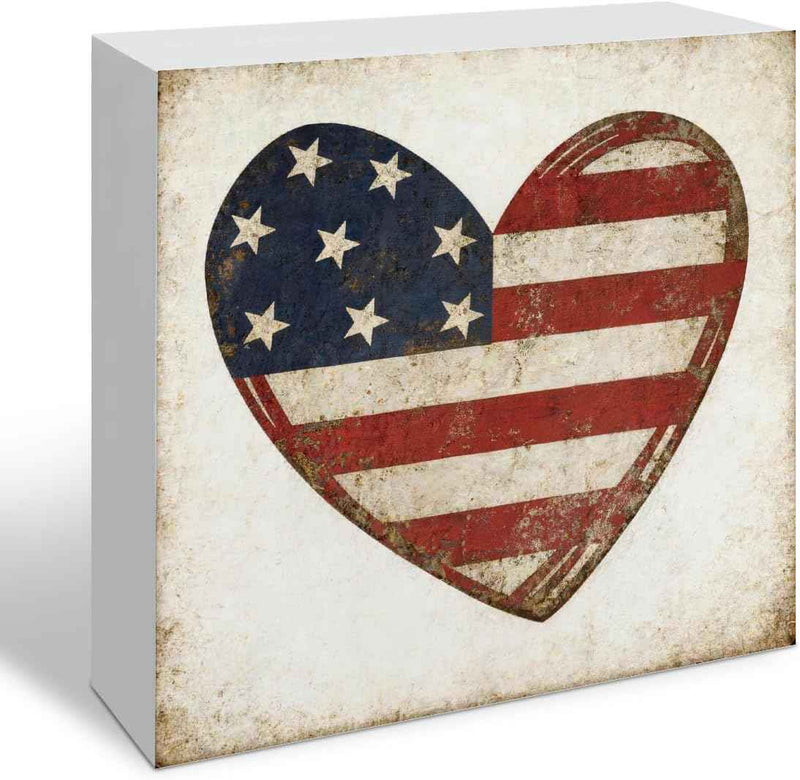 Vintage Americana Heart Flag Wooden Wall Art 5 x 5 Inches main product photo