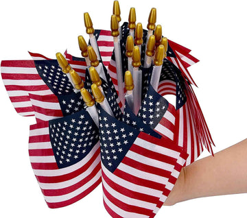 100 Pack Small American Flags on Stick 4x6 Inch US HandHeld Stick Flags product photo 2