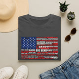 National Parks American Flag T-Shirt — Vintage US Parks List Tee (Yellowstone, Zion, Glacier, Big Bend)