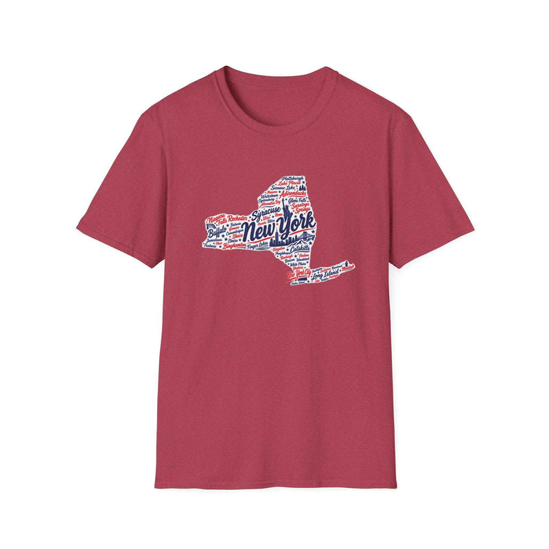 New York State Word Map T-Shirt — Patriotic NY Cities Typography Tee