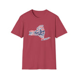 New York State Word Map T-Shirt — Patriotic NY Cities Typography Tee
