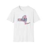 New York State Word Map T-Shirt — Patriotic NY Cities Typography Tee