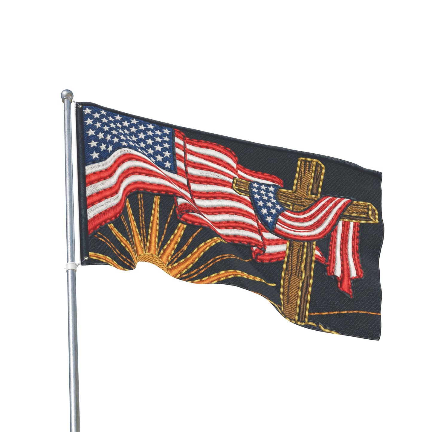 American Flag and Cross 3x5 Double-Sided Flag