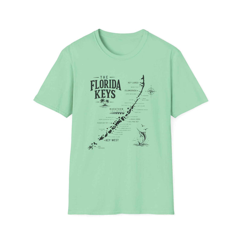 Florida Keys Map T-Shirt — Vintage Coastal Map Tee (The Florida Keys)
