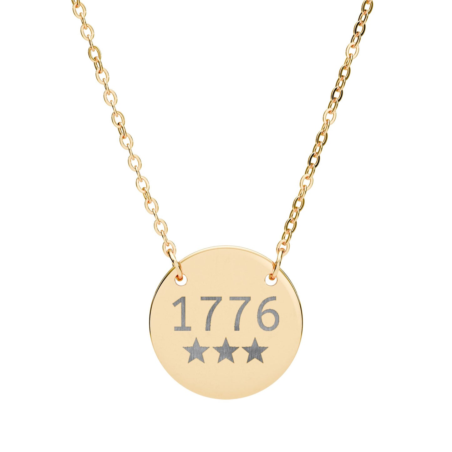 1776 Engraved Circle Necklace — Patriotic Pendant in Silver or Gold