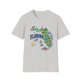 Florida Map T-Shirt — Illustrated State Landmarks & Coastal Icons