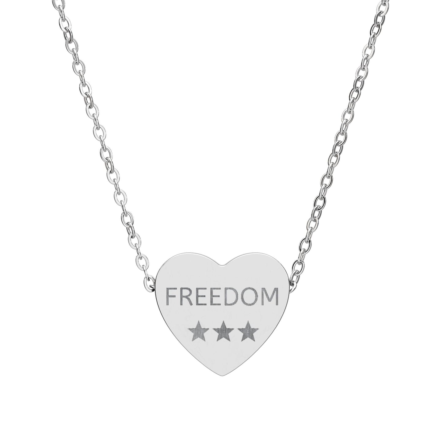 Engraved Freedom Heart Necklace — Patriotic Stainless / Silver Pendant