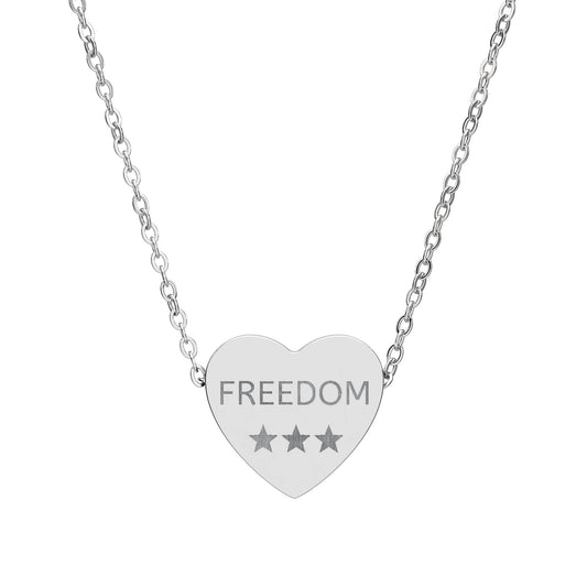 Engraved Freedom Heart Necklace — Patriotic Stainless / Silver Pendant