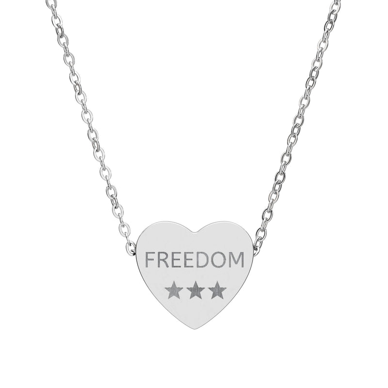 Engraved Freedom Heart Necklace — Patriotic Stainless / Silver Pendant