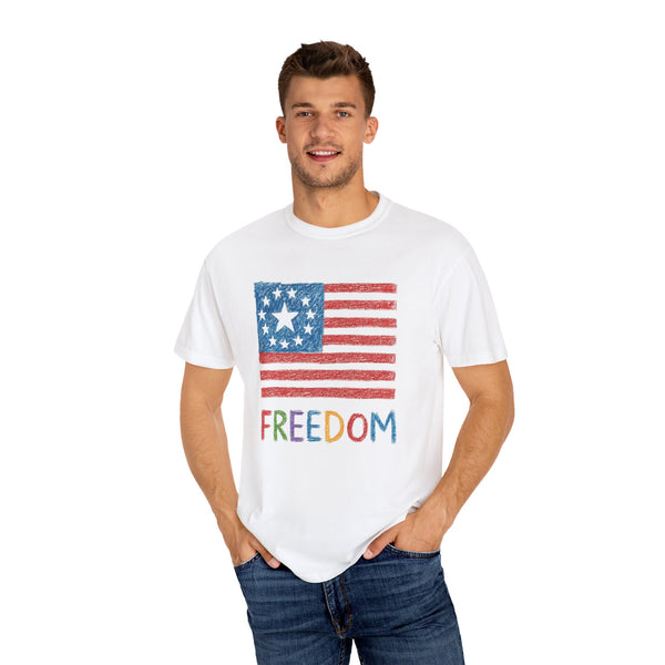 Freedom Kids Crayon Drawing American Flag T-Shirt