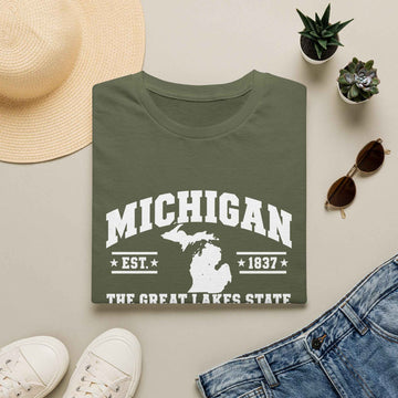 Michigan The Great Lakes State T-Shirt & Map & EST. 1837
