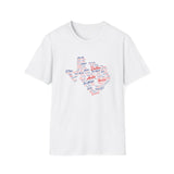 Texas City Word Cloud T-Shirt — Cities Map Design (Austin, Dallas, Houston)