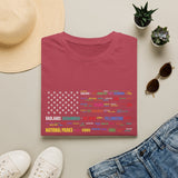 National Parks Flag T-Shirt — Colorful Badge Names (Badlands, Sequoia)