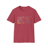 National Parks Flag T-Shirt — Colorful Badge Names (Badlands, Sequoia)