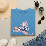 New York State Word Map T-Shirt — Patriotic NY Cities Typography Tee
