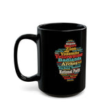National Parks Word Cloud Mug — Black Ceramic Coffee Cup (11oz & 15oz)