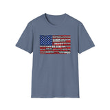 National Parks American Flag T-Shirt — Vintage US Parks List Tee (Yellowstone, Zion, Glacier, Big Bend)