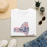 New York State Word Map T-Shirt — Patriotic NY Cities Typography Tee