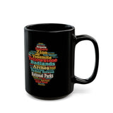 National Parks Word Cloud Mug — Black Ceramic Coffee Cup (11oz & 15oz)