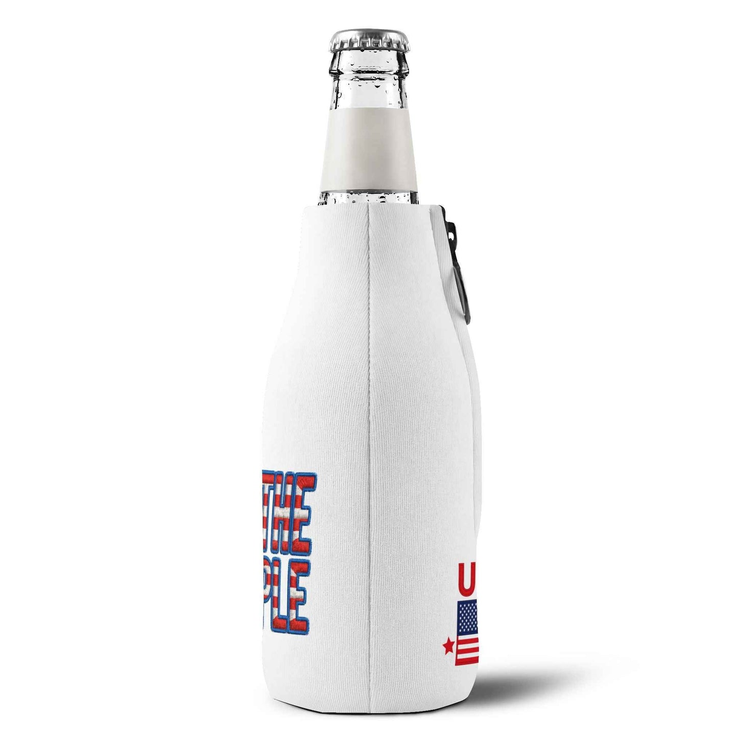 We The People Zip-Up Bottle Cooler Sleeve — Patriotic USA Koozie