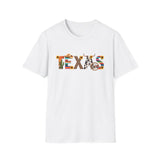Texas Pattern T-Shirt — Western Cactus Cowhide & Serape Lettering