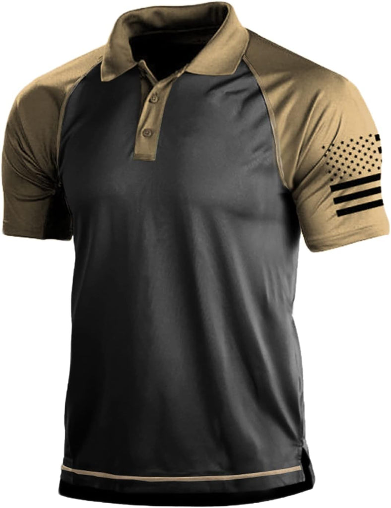1776 American Flag Short Sleeve Polo Golf Shirt S 3XL Black brown product photo