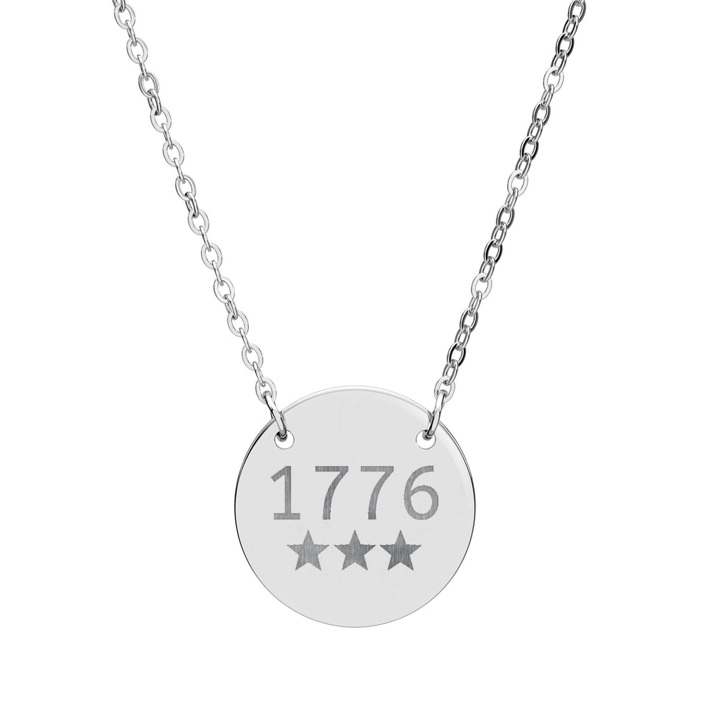 1776 Engraved Circle Necklace Patriotic Pendant in Silver or Gold main product photo