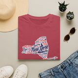 New York State Word Map T-Shirt — Patriotic NY Cities Typography Tee