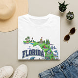 Florida Map T-Shirt — Illustrated State Landmarks & Coastal Icons