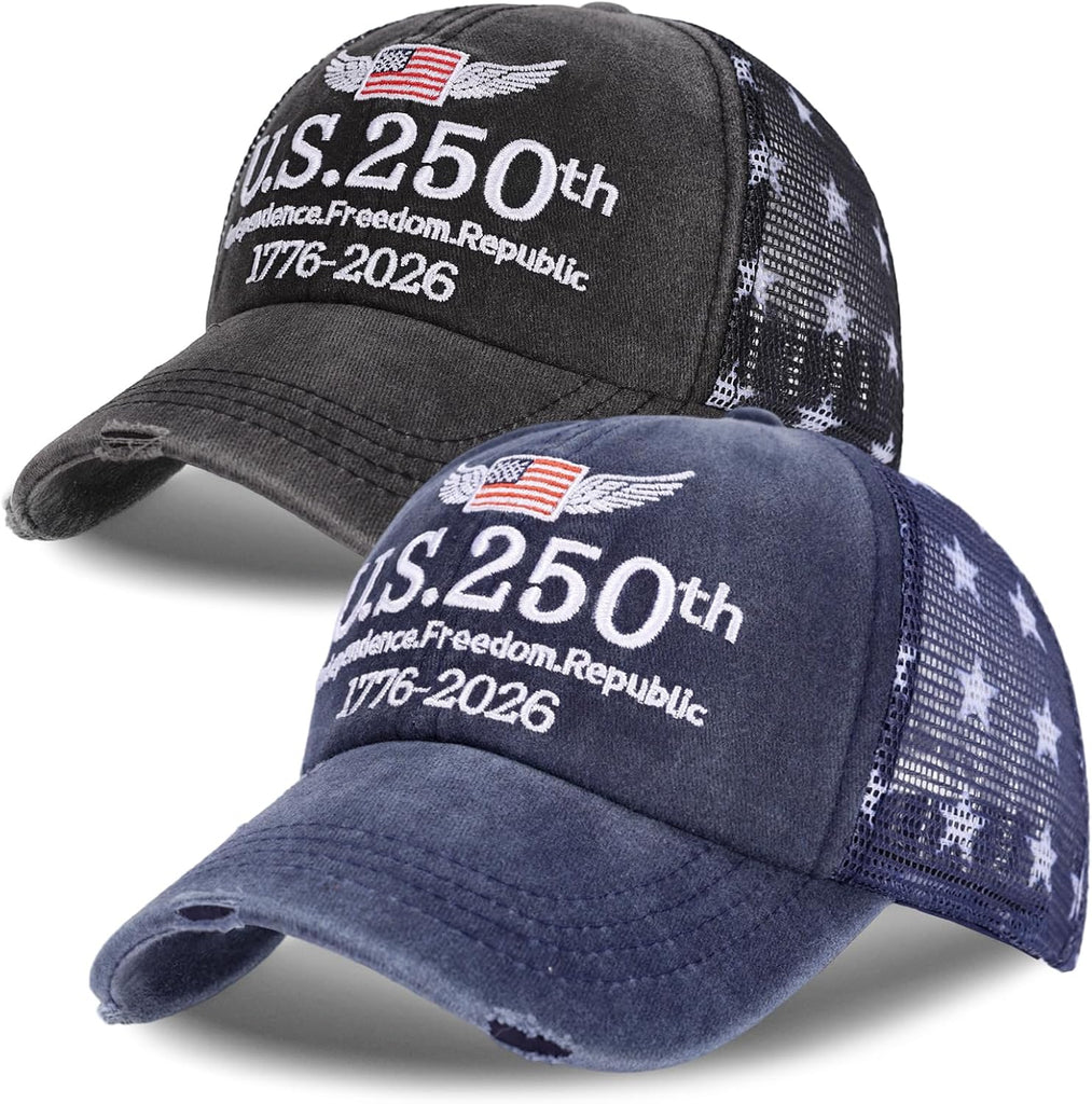 2 Pack 1776 2026 Independence Freedom Republic Hats Black Navy product photo