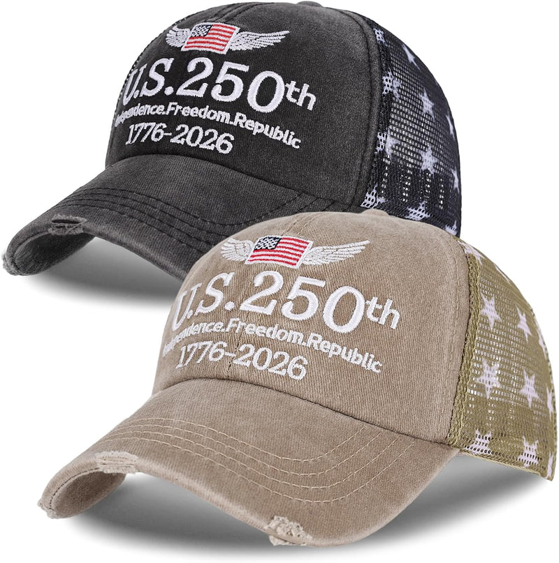 2 Pack 1776 2026 Independence Freedom Republic Hats Black Khaki product photo