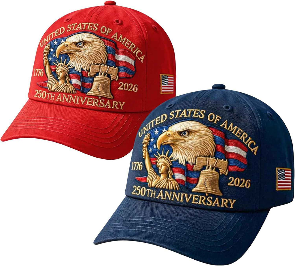 United States of America Bald Eagle Statue of Liberty and Liberty Bell Embroidered Baseball Hat 2 Pack product photo