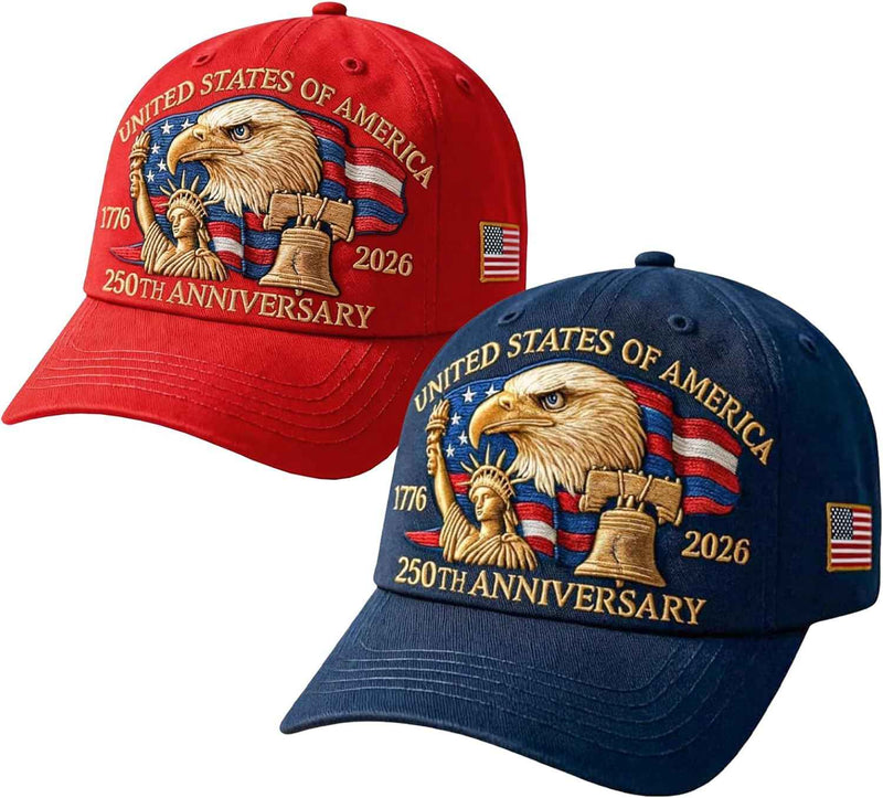 United States of America Bald Eagle Statue of Liberty and Liberty Bell Embroidered Baseball Hat 2 Pack product photo
