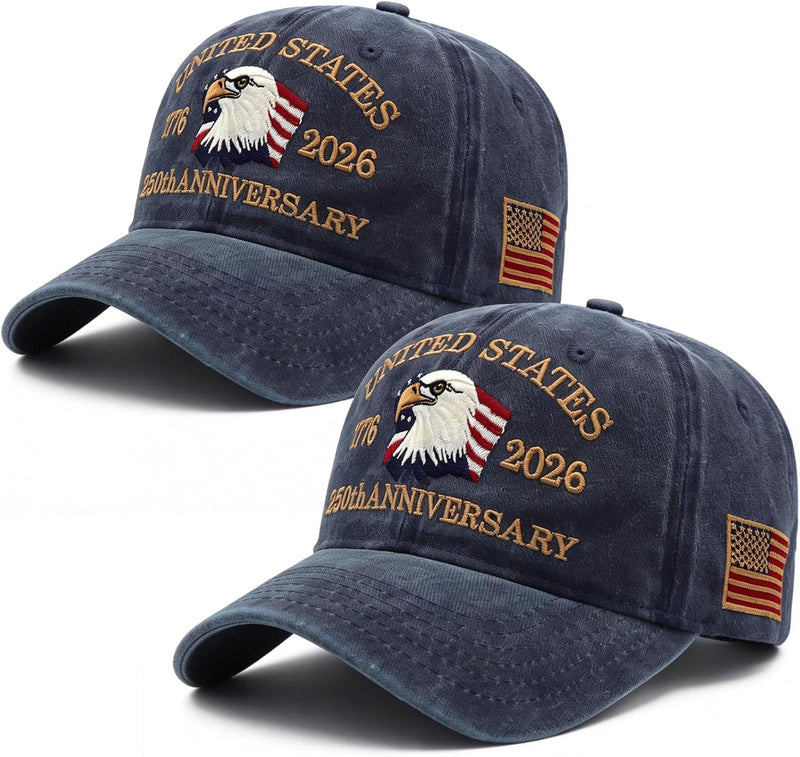 2 Pack 1776 2026 Anniversary Patriotic Embroidered Baseball Hats product photo
