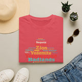 National Parks Word-Cloud T-Shirt — Yosemite, Yellowstone, Zion, Sequoia