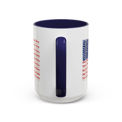 American Flag State & City Names Accent Coffee Mug — Patriotic 15oz