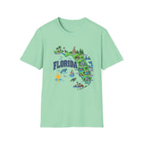 Florida Map T-Shirt — Illustrated State Landmarks & Coastal Icons