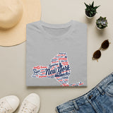 New York State Word Map T-Shirt — Patriotic NY Cities Typography Tee