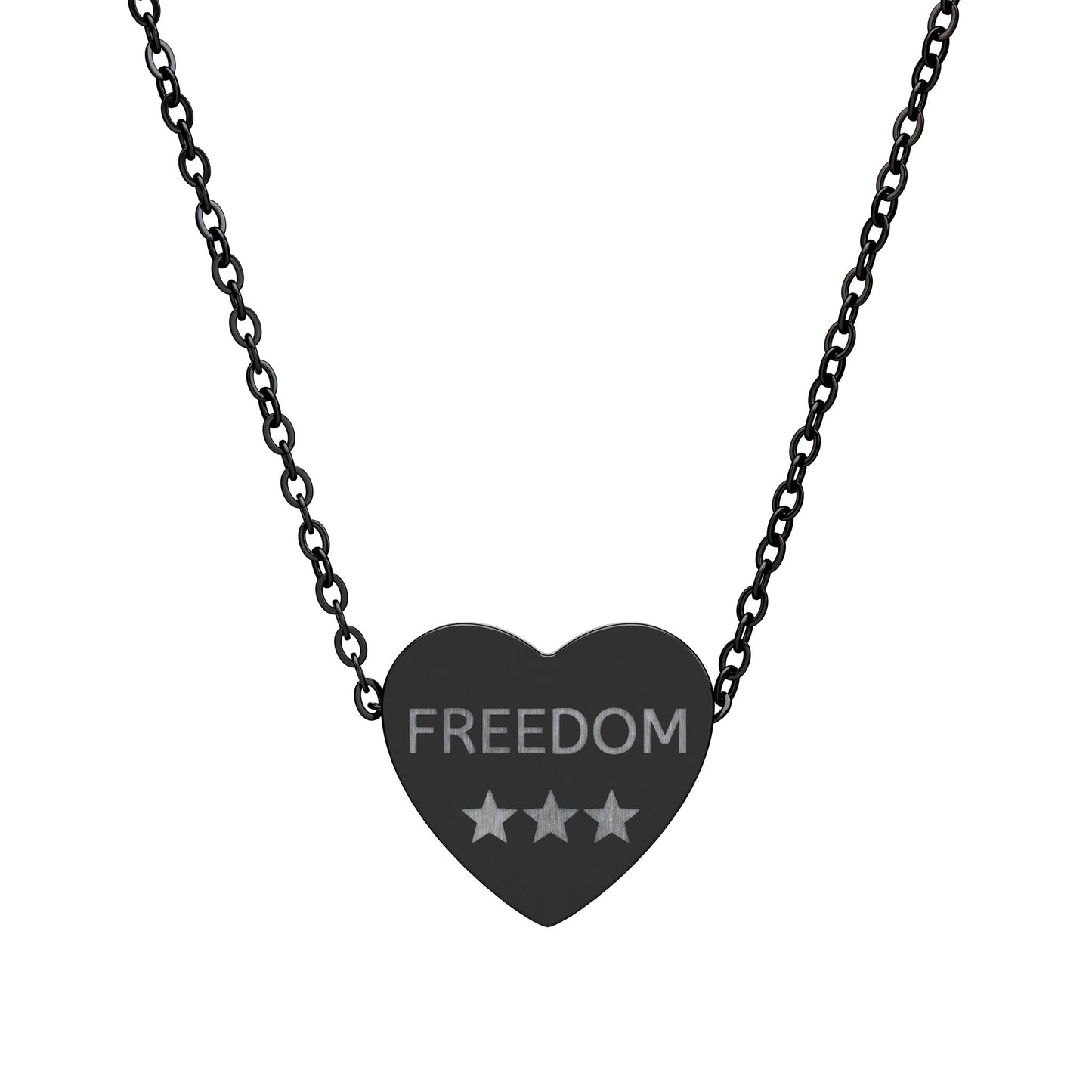 Engraved Freedom Heart Necklace — Patriotic Stainless / Silver Pendant