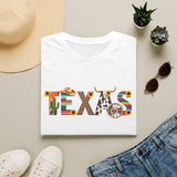 Texas Pattern T-Shirt — Western Cactus Cowhide & Serape Lettering