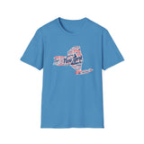 New York State Word Map T-Shirt — Patriotic NY Cities Typography Tee