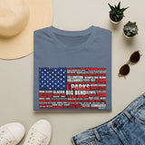 National Parks American Flag T-Shirt — Vintage US Parks List Tee (Yellowstone, Zion, Glacier, Big Bend)
