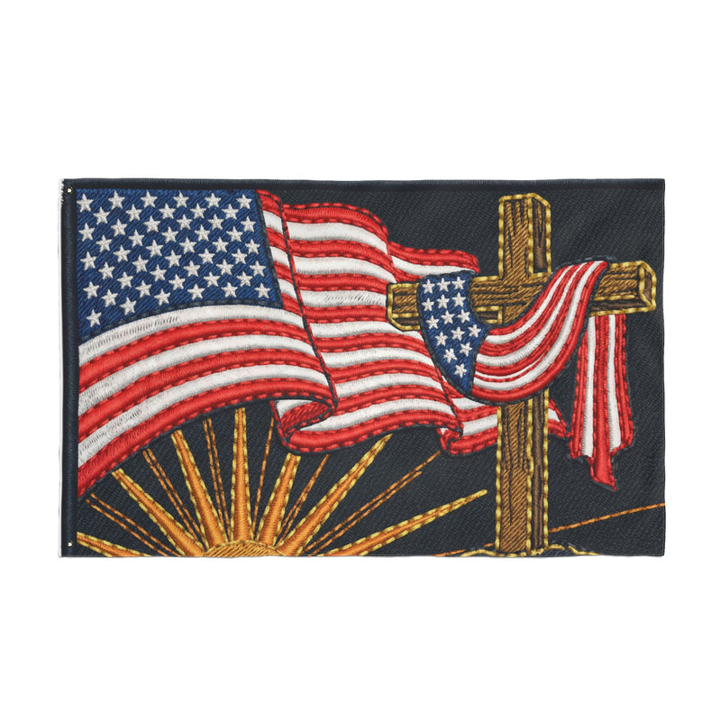 American Flag and Cross 3x5 Double-Sided Flag