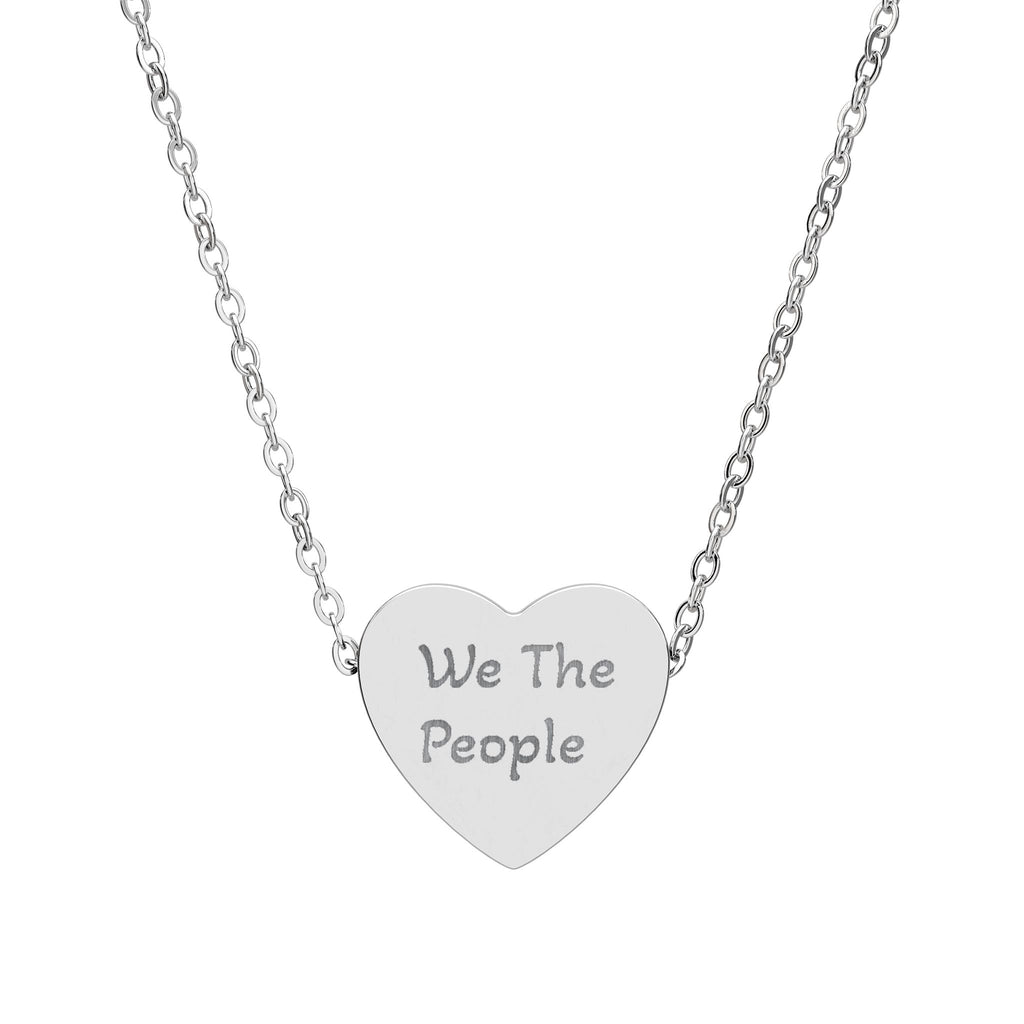 Engraved We The People Heart Necklace — Patriotic Stainless / Silver Pendant