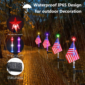 American Flag Solar Lawn Lights Patriotic Christmas Pack of 4 product photo 2