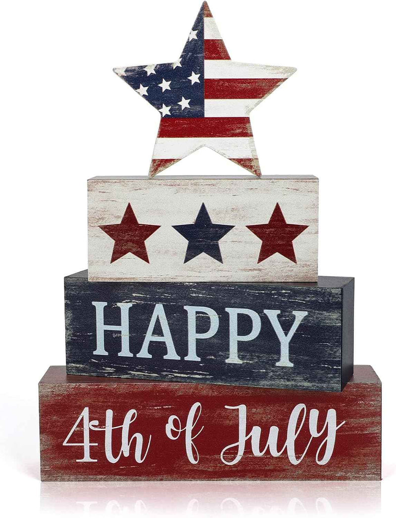 Happy 4th of July Wooden Block Decorations product photo