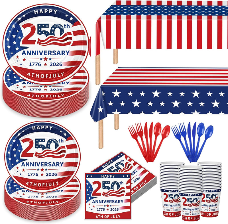 USA 250th Anniversary Disposable Paper Plates and Napkins Set Serves 25 main product photo
